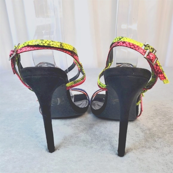 Neon Snake Square Toe Cross Strap Slingback High Heel Shoes Paradox - Picture 7 of 10